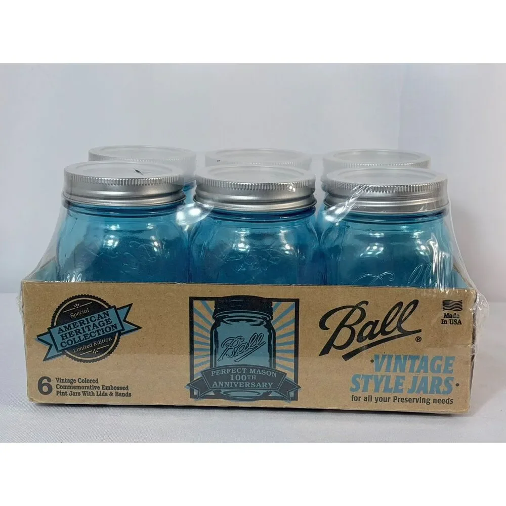 VTG Style Ball Perfect Mason Collector Edition Blue Jar SEALED Set of 6 PINT